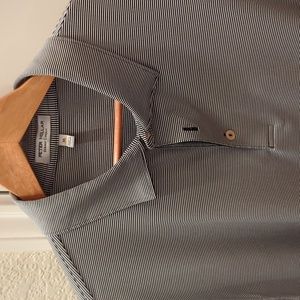 Peter Millar Performance Stripe Golf Polo, Blk/White, XL